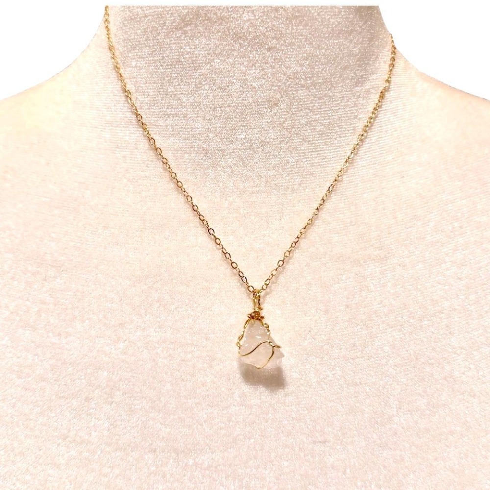 Beautiful Handmade Quartz Crystal Pendant  With Gold Plated Stainless Chain